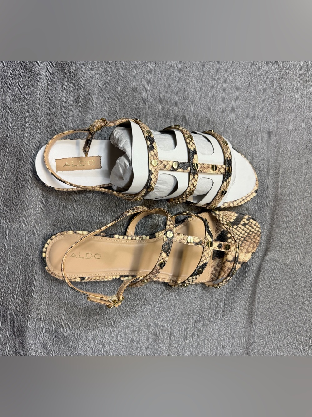 ALDO Women's Snake-Print Strappy Sandals in Beige and Black